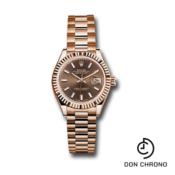 Rolex Everose Gold Lady-Datejust 28 Watch - Fluted Bezel - Chocolate Index Dial - President Bracelet - 279175 choip