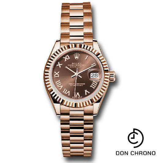 Rolex Everose Gold Lady-Datejust Watch - Fluted Bezel - Chocolate Roman Dial - President Bracelet - 279175 chorp