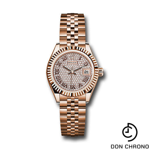 Rolex Everose Gold Lady-Datejust Watch - Fluted Bezel - Diamond-Paved Diamond Roman Dial - Jubilee Bracelet - 279175 dprj