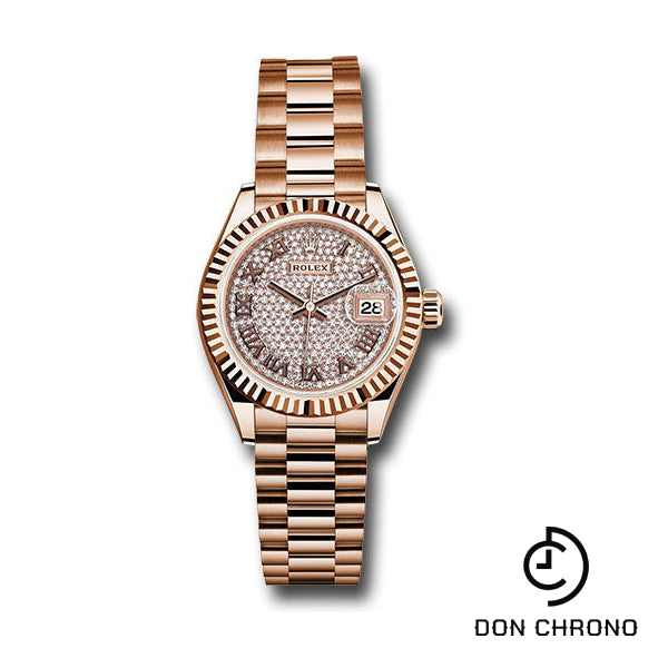 Rolex Everose Gold Lady-Datejust Watch - Fluted Bezel - Diamond-Paved Diamond Roman Dial - President Bracelet - 279175 dprp