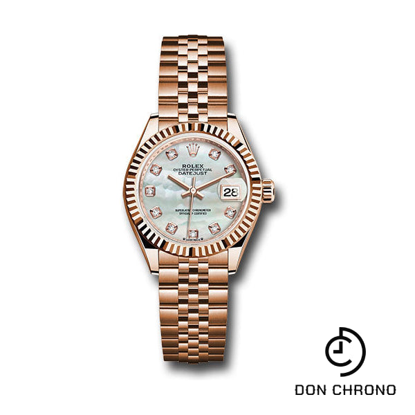 Rolex Everose Gold Lady-Datejust Watch - Fluted Bezel - White Mother-Of-Pearl Diamond Dial - Jubilee Bracelet - 279175 mdj