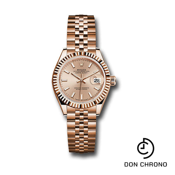 Rolex Everose Gold Lady-Datejust 28 Watch - Fluted Bezel - Pink Sundust Index Dial - Jubilee Bracelet - 279175 pij