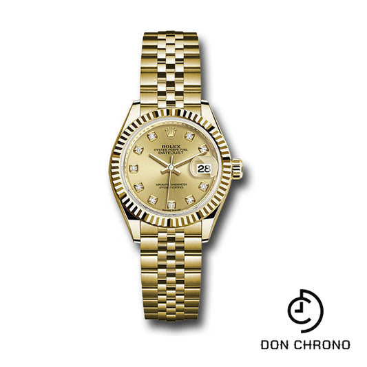 Rolex Yellow Gold Lady-Datejust 28 Watch - Fluted Bezel - Champagne Diamond Dial - Jubilee Bracelet - 279178 chdj