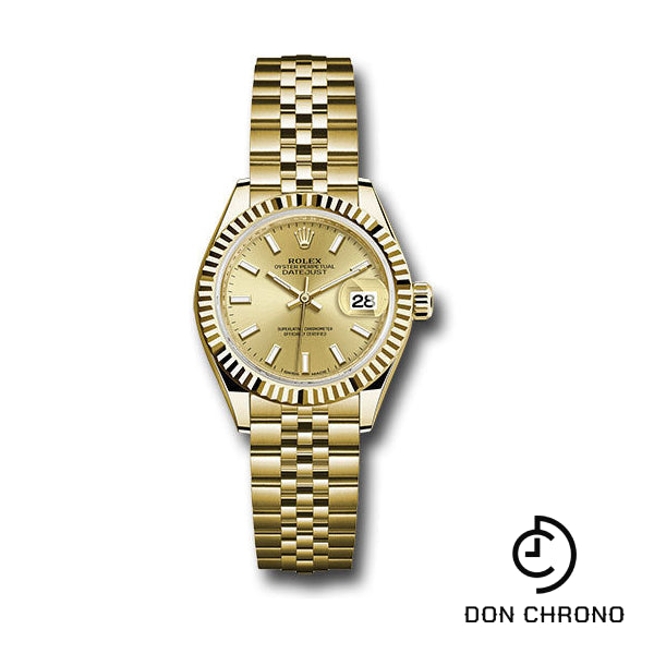 Rolex Yellow Gold Lady-Datejust 28 Watch - Fluted Bezel - Champagne Index Dial - Jubilee Bracelet - 279178 chij