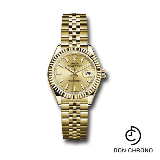 Rolex Yellow Gold Lady-Datejust 28 Watch - Fluted Bezel - Champagne Index Dial - Jubilee Bracelet - 279178 chij