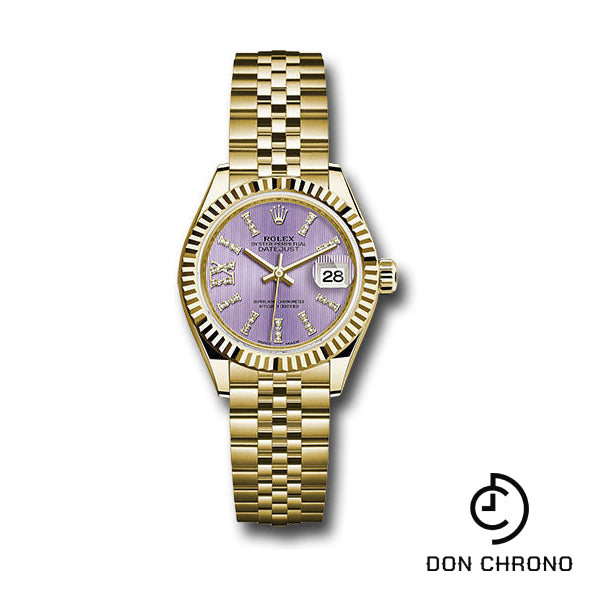 Rolex Yellow Gold Lady-Datejust 28 Watch - Fluted Bezel - Lilac Stripe Diamond Index Dial - Jubilee Bracelet - 279178 lils36dix8dj