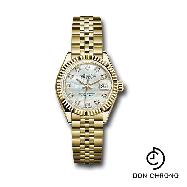 Rolex Yellow Gold Lady-Datejust 28 Watch - Fluted Bezel - Mother-of-Pearl Diamond Dial - Jubilee Bracelet - 279178 mdj