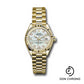 Rolex Yellow Gold Lady-Datejust 28 Watch - Fluted Bezel - Mother-of-Pearl Diamond Dial - President Bracelet - 279178 mdp