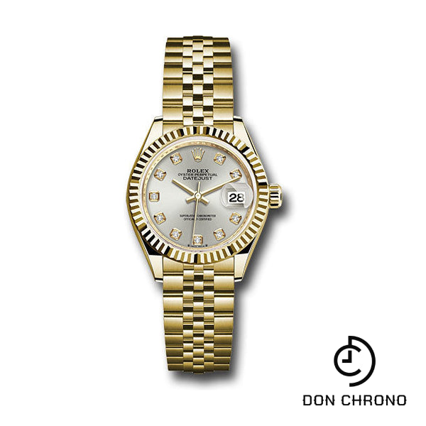 Rolex Yellow Gold Lady-Datejust Watch - Fluted Bezel - Silver Diamond Dial - Jubilee Bracelet - 279178 sdj