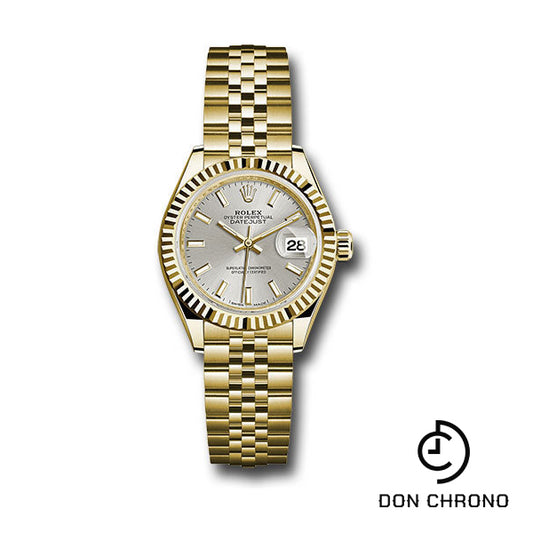 Rolex Yellow Gold Lady-Datejust 28 Watch - Fluted Bezel - Silver Index Dial - Jubilee Bracelet - 279178 sij