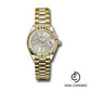 Rolex Yellow Gold Lady-Datejust 28 Watch - Fluted Bezel - Silver Index Dial - President Bracelet - 279178 sip