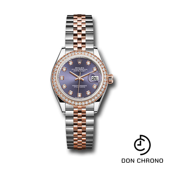 Rolex Steel and Everose Gold Rolesor Lady-Datejust 28 Watch - Diamond Bezel - Aubergine Diamond Dial - Jubilee Bracelet - 279381RBR audj