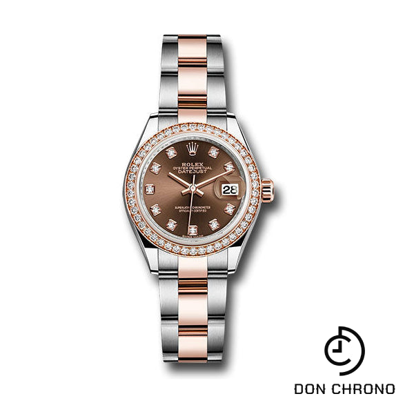 Rolex Steel and Everose Gold Rolesor Lady-Datejust 28 Watch - Diamond Bezel - Chocolate Diamond Dial - Oyster Bracelet - 279381RBR chodo