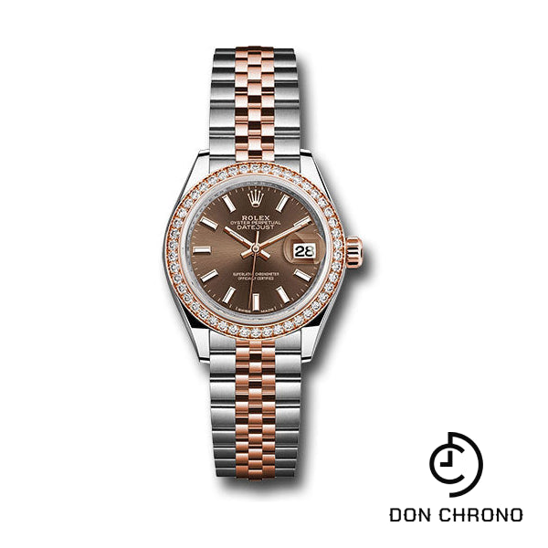 Rolex Steel and Everose Gold Rolesor Lady-Datejust 28 Watch - Diamond Bezel - Chocolate Index Dial - Jubilee Bracelet - 279381RBR choij