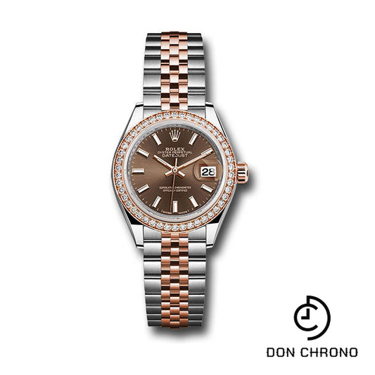 Rolex Steel and Everose Gold Rolesor Lady-Datejust 28 Watch - Diamond Bezel - Chocolate Index Dial - Jubilee Bracelet - 279381RBR choij