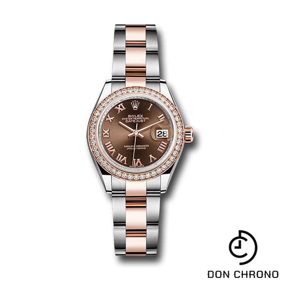 Rolex Steel and Everose Gold Rolesor Lady-Datejust 28 Watch - Diamond Bezel - Chocolate Roman Dial - Oyster Bracelet - 279381RBR choro