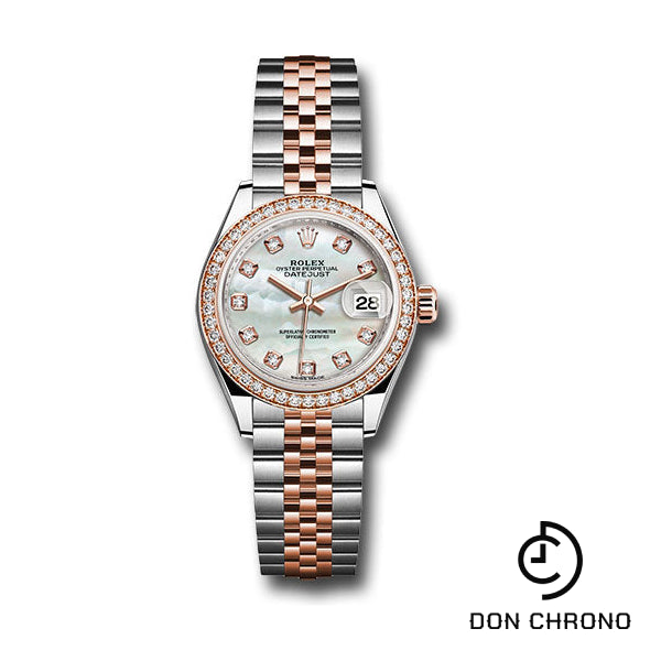 Rolex Steel and Everose Gold Rolesor Lady-Datejust 28 Watch - Diamond Bezel - White Mother-Of-Pearl Diamond Dial - Jubilee Bracelet - 279381RBR mdj