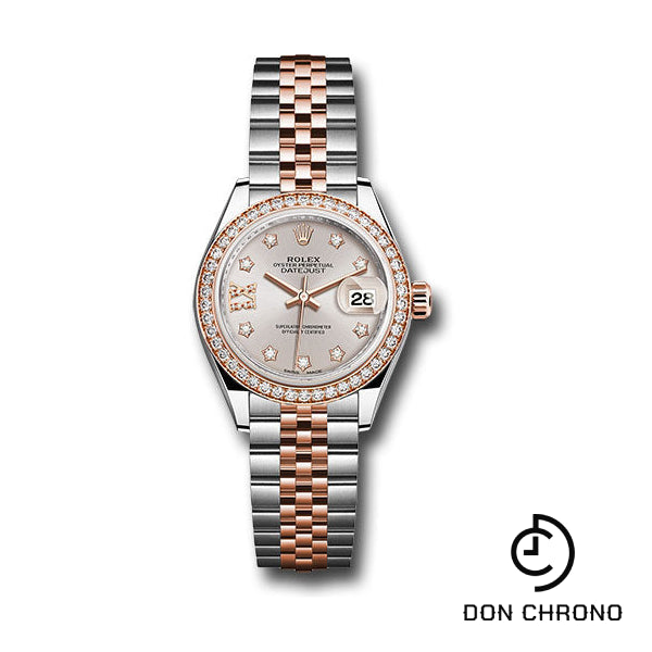 Rolex Steel and Everose Gold Rolesor Lady-Datejust 28 Watch - Diamond Bezel - Sundust Diamond Star Dial - Jubilee Bracelet - 279381RBR su9dix8dj