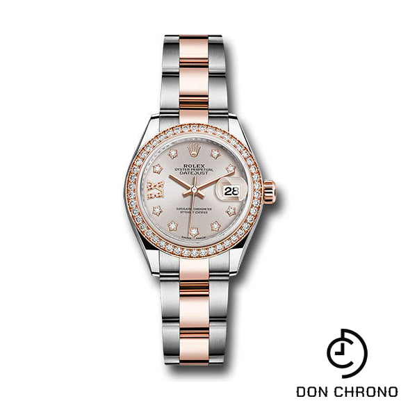 Rolex Steel and Everose Gold Rolesor Lady-Datejust 28 Watch - Diamond Bezel - Sundust Diamond Star Dial - Oyster Bracelet - 279381RBR su9dix8do