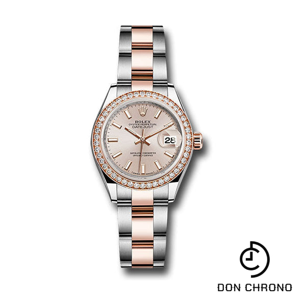 Rolex Steel and Everose Gold Rolesor Lady-Datejust 28 Watch - Diamond Bezel - Sundust Index Dial - Oyster Bracelet - 279381RBR suio