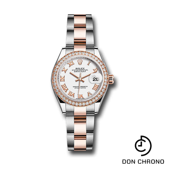 Rolex Steel and Everose Gold Rolesor Lady-Datejust 28 Watch - Diamond Bezel - White Roman Dial - Oyster Bracelet - 279381RBR wro