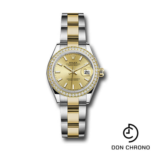 Rolex Steel and Yellow Gold Rolesor Lady-Datejust 28 Watch - Diamond Bezel - Champagne Index Dial - Oyster Bracelet - 279383RBR chio