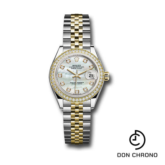 Rolex Steel and Yellow Gold Rolesor Lady-Datejust 28 Watch - Diamond Bezel - White Mother-Of-Pearl Diamond Dial - Jubilee Bracelet - 279383RBR mdj