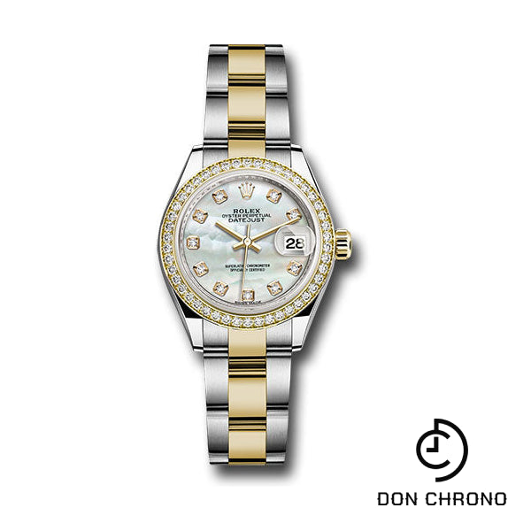 Rolex Steel and Yellow Gold Rolesor Lady-Datejust 28 Watch - Diamond Bezel - White Mother-Of-Pearl Diamond Dial - Oyster Bracelet - 279383RBR mdo