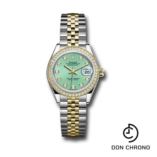 Rolex Steel and Yellow Gold Rolesor Lady-Datejust 28 Watch - Diamond Bezel - Mint Green Diamond Dial - Jubilee Bracelet - 279383RBR mgdj