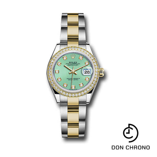 Rolex Steel and Yellow Gold Rolesor Lady-Datejust 28 Watch - Diamond Bezel - Mint Green Diamond Dial - Oyster Bracelet - 279383RBR mgdo