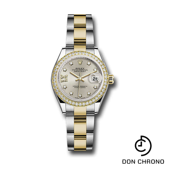 Rolex Steel and Yellow Gold Rolesor Lady-Datejust 28 Watch - Diamond Bezel - Silver Diamond Star Dial - Oyster Bracelet - 279383RBR s9dix8do