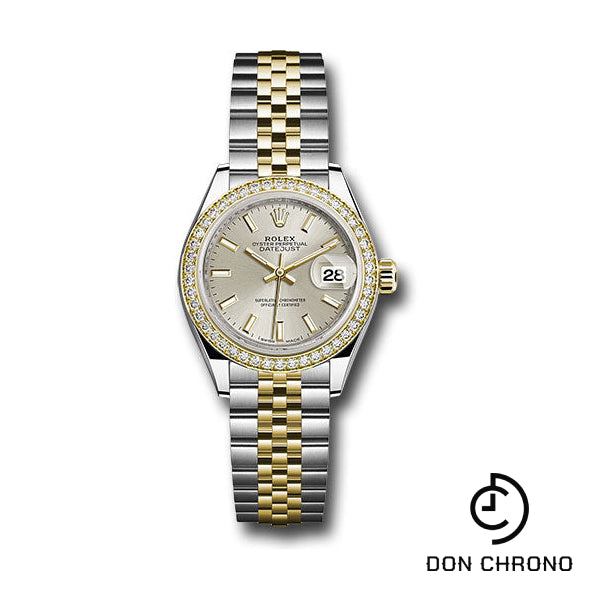 Rolex Steel and Yellow Gold Rolesor Lady-Datejust 28 Watch - Diamond Bezel - Silver Index Dial - Jubilee Bracelet - 279383RBR sij