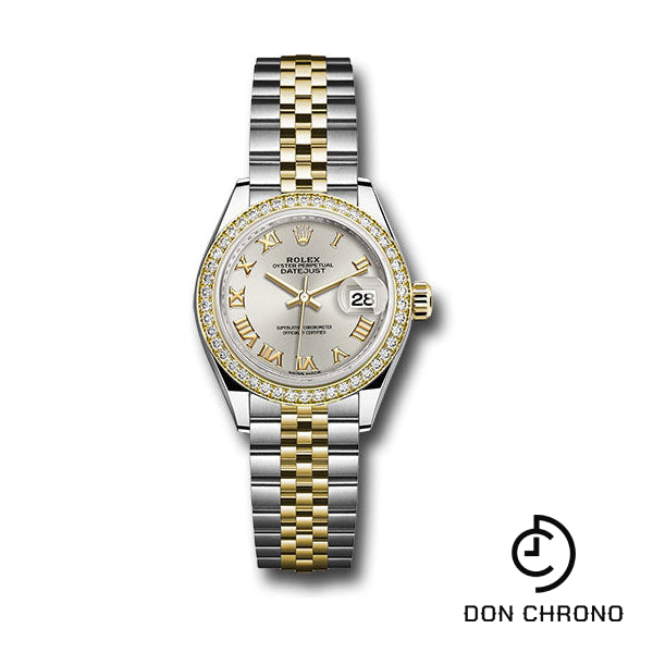 Rolex Steel and Yellow Gold Rolesor Lady-Datejust 28 Watch - Diamond Bezel - Silver Roman Dial - Jubilee Bracelet - 279383RBR srj