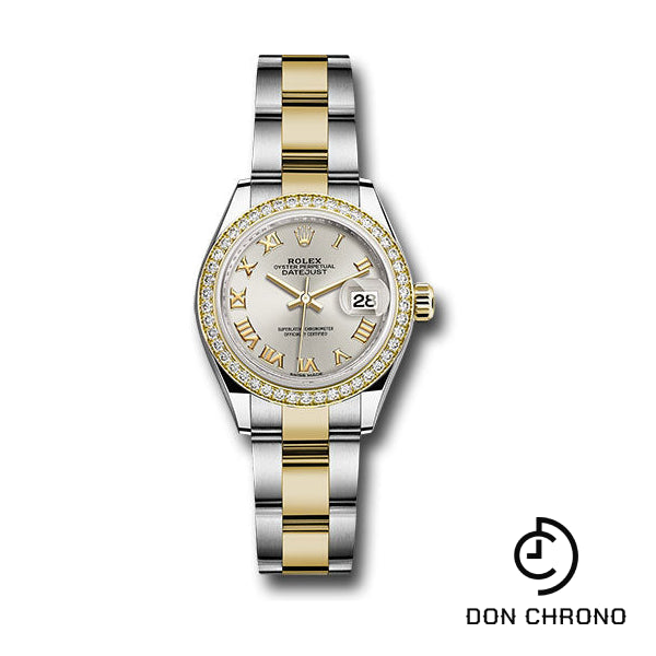 Rolex Steel and Yellow Gold Rolesor Lady-Datejust 28 Watch - Diamond Bezel - Silver Roman Dial - Oyster Bracelet - 279383RBR sro