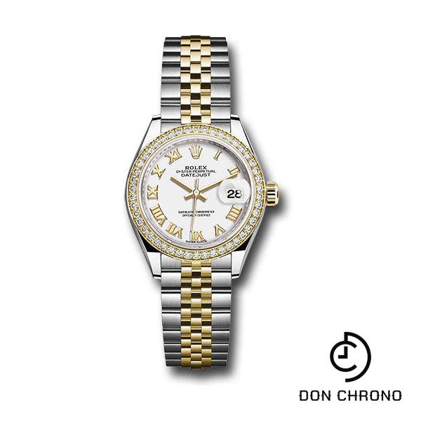 Rolex Steel and Yellow Gold Rolesor Lady-Datejust 28 Watch - Diamond Bezel - White Roman Dial - Jubilee Bracelet - 279383RBR wrj