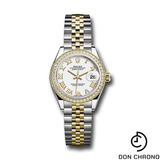 Rolex Steel and Yellow Gold Rolesor Lady-Datejust 28 Watch - Diamond Bezel - White Roman Dial - Jubilee Bracelet - 279383RBR wrj