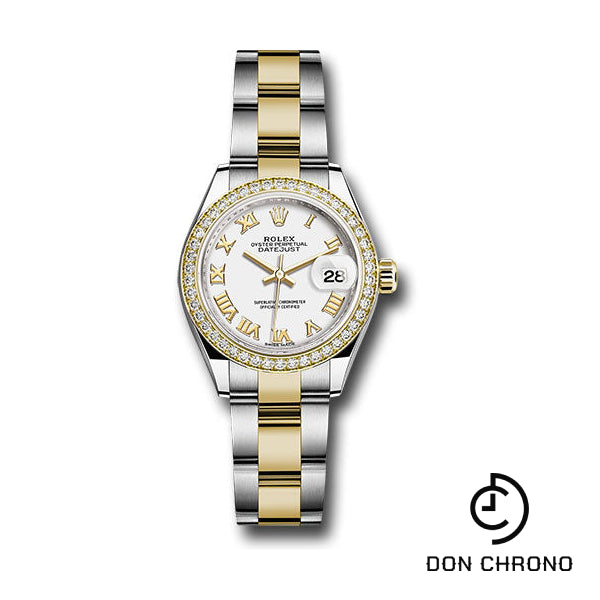 Rolex Steel and Yellow Gold Rolesor Lady-Datejust 28 Watch - Diamond Bezel - White Roman Dial - Oyster Bracelet - 279383RBR wro