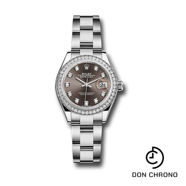 Rolex Steel and White Gold Rolesor Lady-Datejust 28 Watch - 44 Diamond Bezel - Dark Grey Diamond Dial - Oyster Bracelet - 279384RBR dgdo