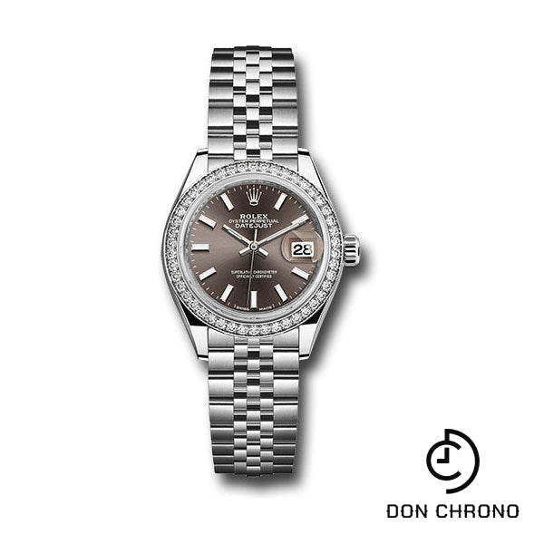 Rolex Steel and White Gold Rolesor Lady-Datejust 28 Watch - 44 Diamond Bezel - Dark Grey Index Dial - Jubilee Bracelet - 279384RBR dgij