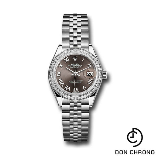 Rolex Steel and White Gold Rolesor Lady-Datejust 28 Watch - 44 Diamond Bezel - Dark Grey Roman Dial - Jubilee Bracelet - 279384RBR dgrj