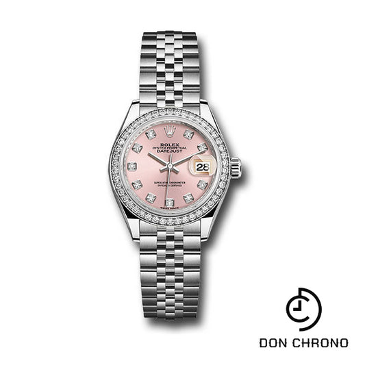 Rolex Steel and White Gold Rolesor Lady-Datejust 28 Watch - 44 Diamond Bezel - Pink Diamond Dial - Jubilee Bracelet - 279384RBR pdj