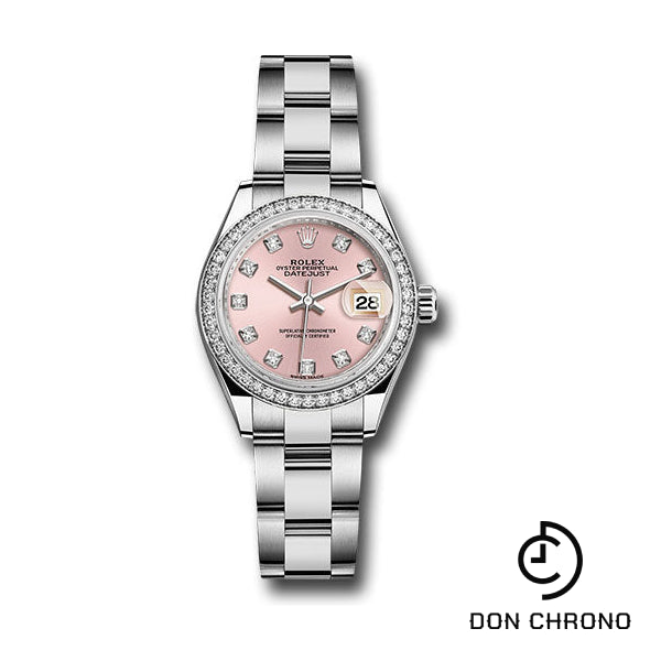 Rolex Steel and White Gold Rolesor Lady-Datejust 28 Watch - 44 Diamond Bezel - Pink Diamond Dial - Oyster Bracelet - 279384RBR pdo