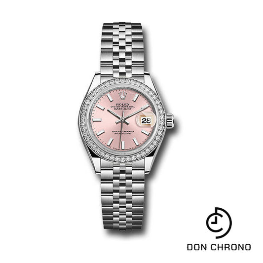 Rolex Steel and White Gold Rolesor Lady-Datejust 28 Watch - 44 Diamond Bezel - Pink Index Dial - Jubilee Bracelet - 279384RBR pij