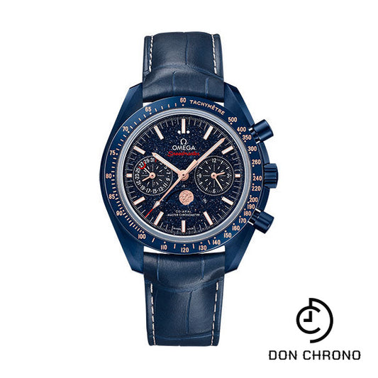 Omega Speedmaster Moonwatch Co-Axial Master Chronometer Moonphase Chronograph Blue Side Of The Moon Watch - 44.25 mm Blue Ceramic Case - Blue Aventurine Glass Dial - Blue Leather Strap - 304.93.44.52.03.002