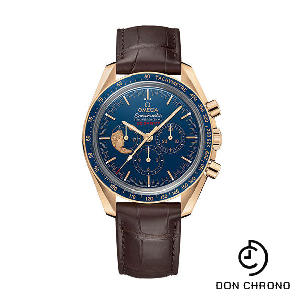 Omega Speedmaster Moonwatch Apollo XVII Anniversary Limited Series Limited Edition of 272 Watch - 42 mm Yellow Gold Case - Polished Blue Ceramic Bezel - Blue Ceramic Dial - Brown Leather Strap - 311.63.42.30.03.001