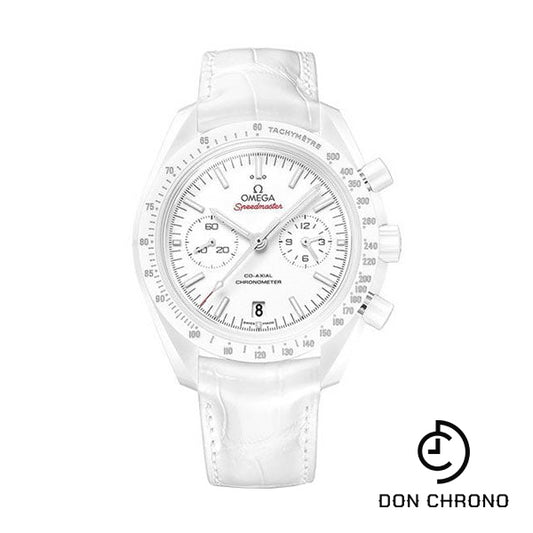 Omega Speedmaster Moonwatch Co-Axial Chronograph White Side of the Moon Watch - 44.25 mm White Ceramic Case - Moonwatch Style Dial - White Leather Strap - 311.93.44.51.04.002