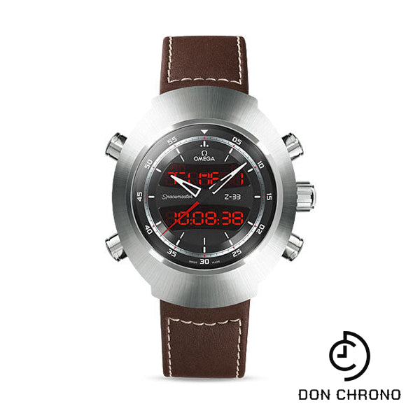 Omega Speedmaster Spacemaster Z-33 Chronograph Watch - 43 x 53 mm Titanium Case - Black Dial - Brown Leather Strap - 325.92.43.79.01.002