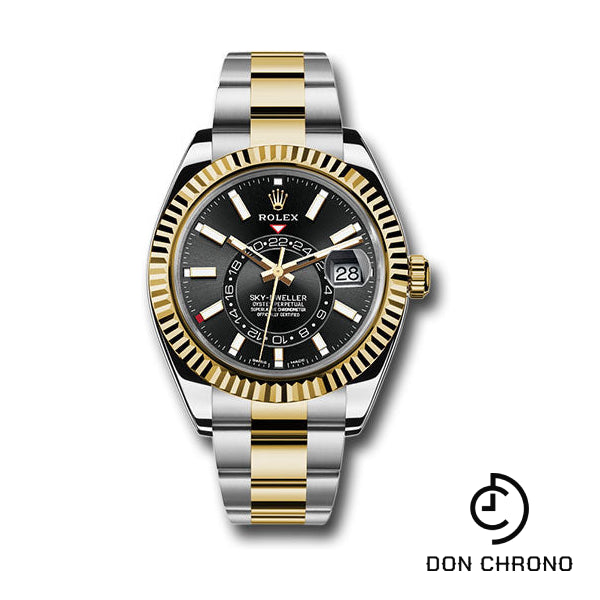 Rolex Yellow Rolesor Sky-Dweller Watch - Black Index Dial - Oyster Bracelet - 326933 bkio