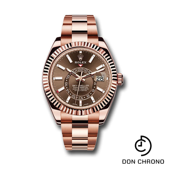 Rolex Everose Gold Sky-Dweller Watch - Chocolate Sunray Index Dial - Oyster Bracelet - 326935 choi