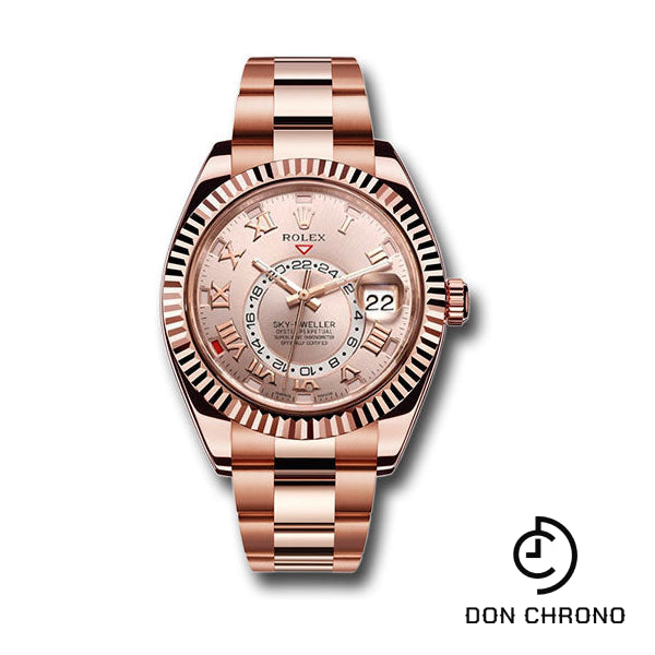 Rolex Everose Gold Sky-Dweller Watch - Sundust Sunray Roman Dial - Oyster Bracelet - 326935 su